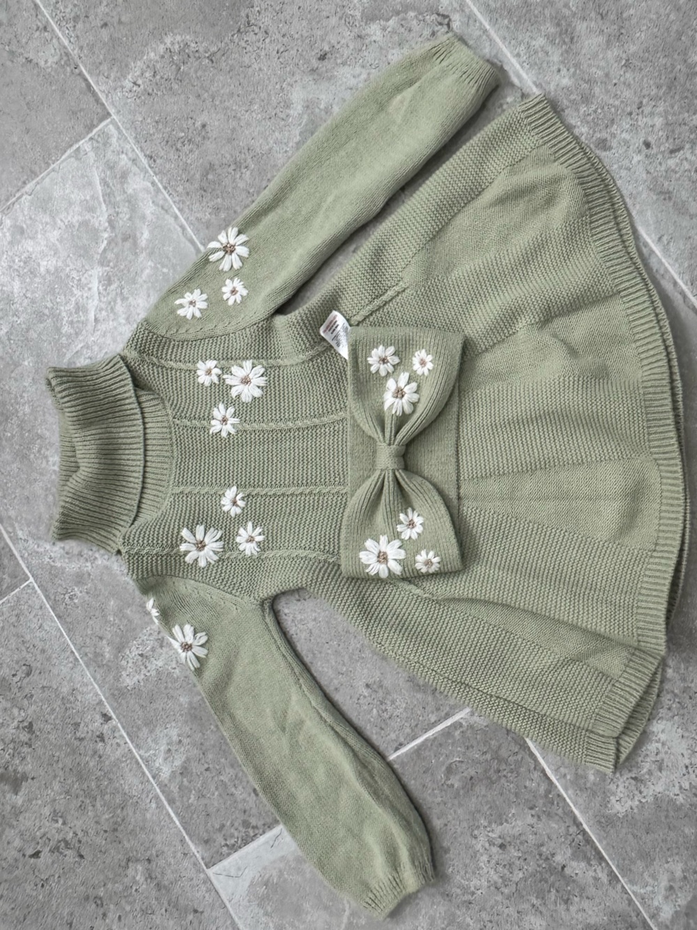 cupcakes & cashmere Sage Green Turtleneck Knit Dress with Daisy Appliqués